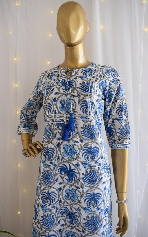 Udaipur Blue Block Print Cotton Kurta Set