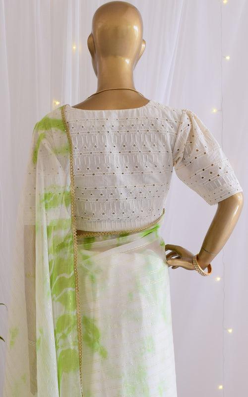 Green Shibori Chiffon Saree with Cutwork Blouse