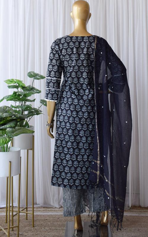 Black Block Print Kurta Set