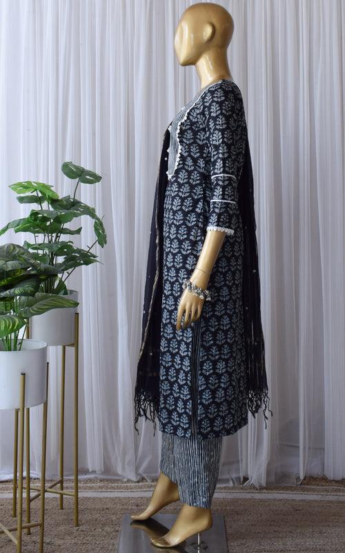 Black Block Print Kurta Set