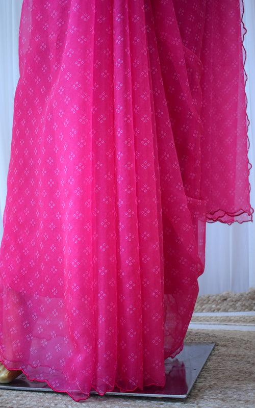 Megha Rani Bandhej Organza Saree With Dupion Blouse