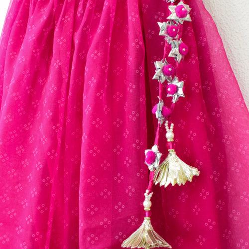 Rani Bandhej Organza Mirrorwork Kids Lehenga Set