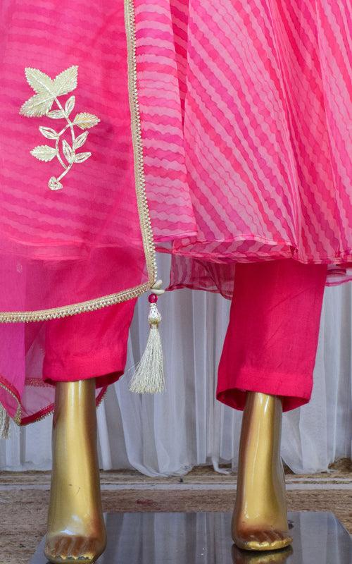 Wine Leheriya Anarkali With Gota Work Dupatta