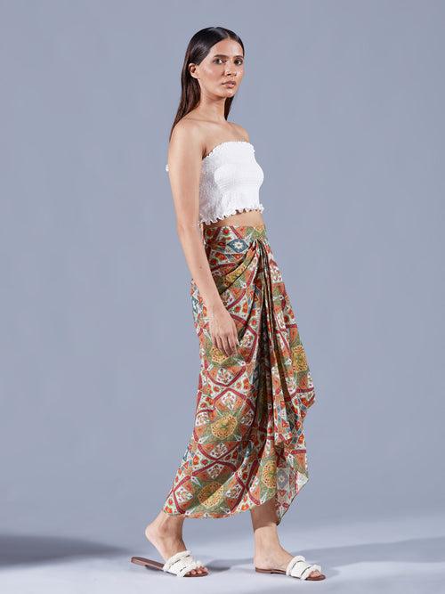 Draped Eirene Asymmetric Skirt Set