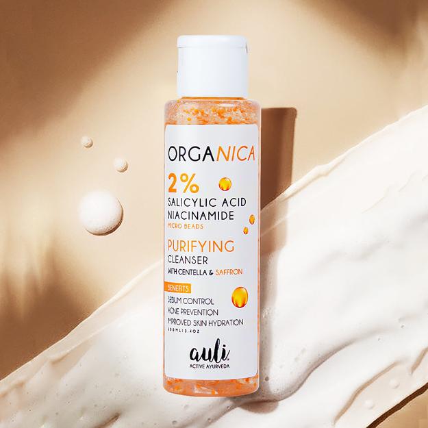 Organica Acne Cleanser with 2% Salicylic Acid, Niacinamide Beads, Centella & Saffron