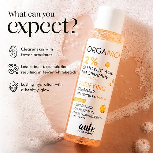 Organica Acne Cleanser with 2% Salicylic Acid, Niacinamide Beads, Centella & Saffron