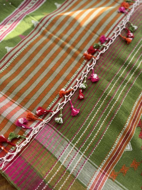 Bhujodi saree - Organic Kala Cotton - green & pink