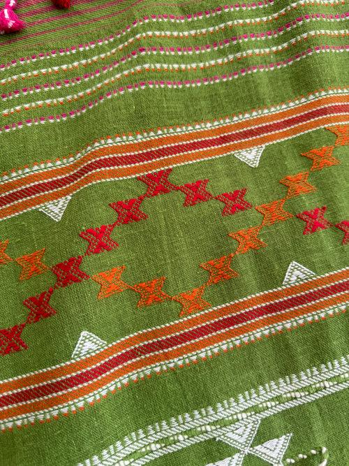 Bhujodi saree - Organic Kala Cotton - green & pink