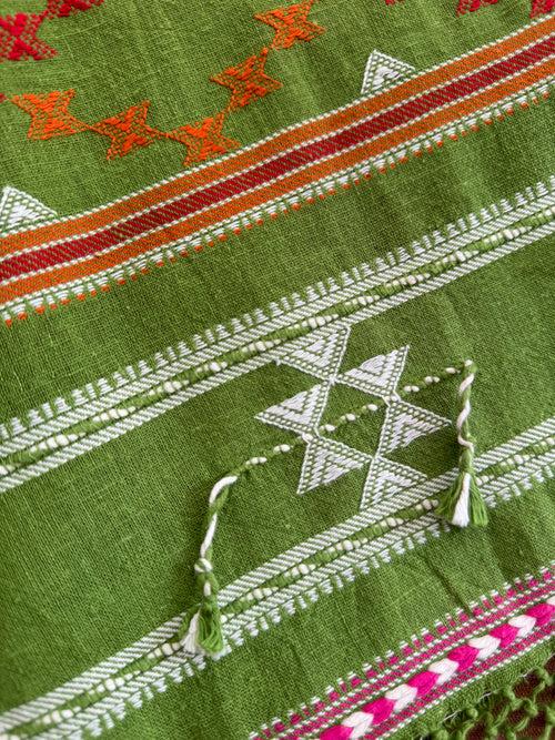 Bhujodi saree - Organic Kala Cotton - green & pink