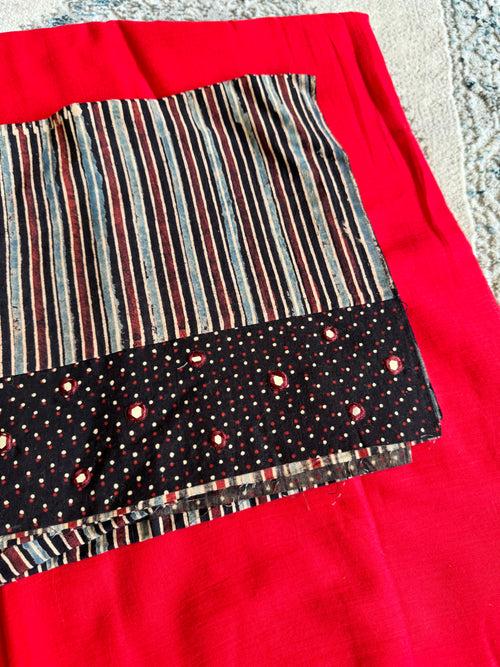 Plain Mul Cotton Saree - Red