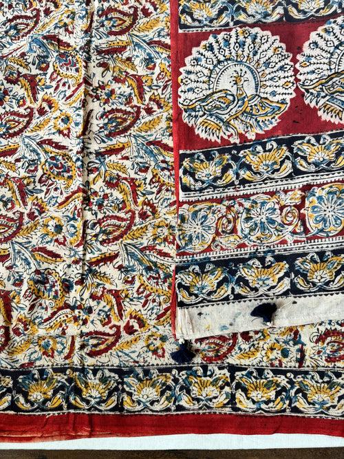 Kalamkari blockprinted cotton mul saree