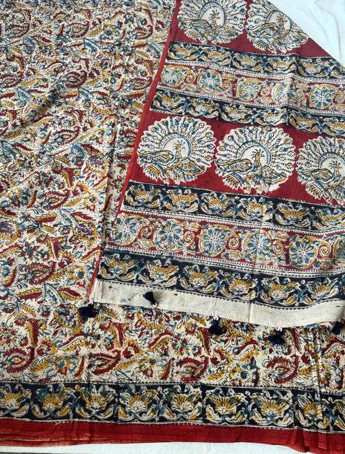 Kalamkari blockprinted cotton mul saree