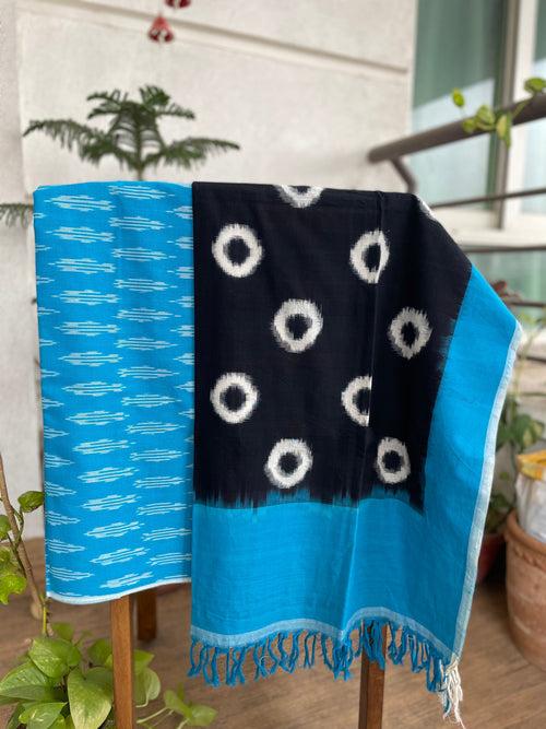 2pc Pochampally Ikat Cotton Suit Material with Double Ikat Dupatta