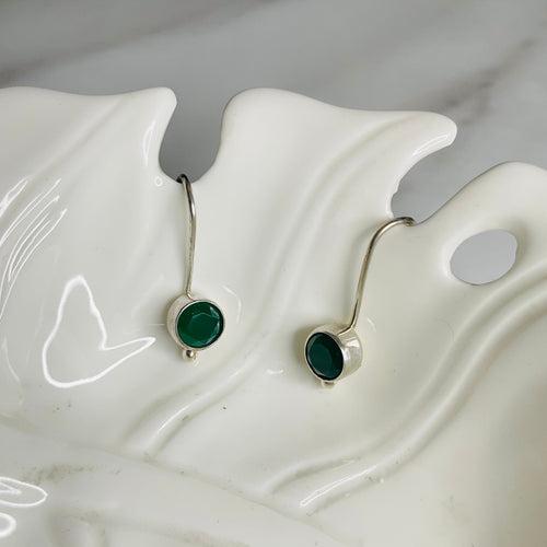 Round Emerald Green Stone Earrings