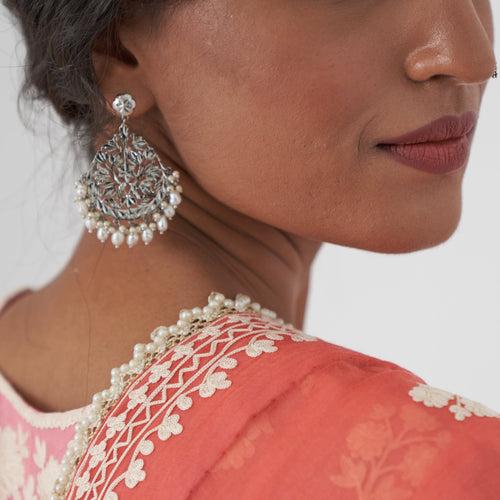 Ira Pearls - Shiny Silver Jhumka