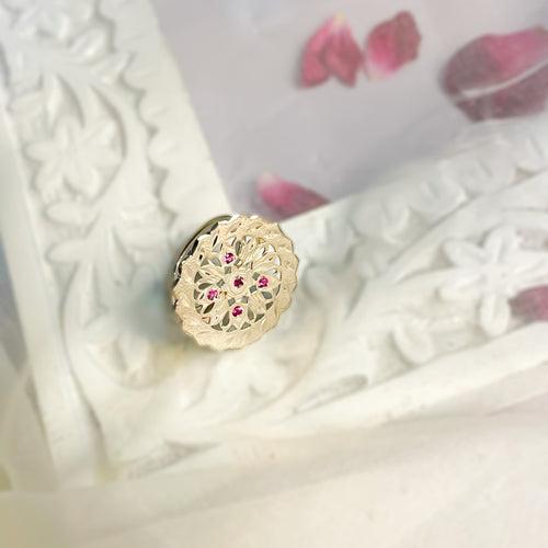 Maahi with Fuschia stones - Shiny Silver Ring