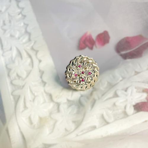 Maahi with Fuschia stones - Shiny Silver Ring