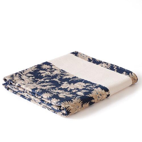 Quilted Cotton Printed King Size Bed Cover Navy 102x93 Inch