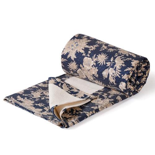 Quilted Cotton Printed King Size Bed Cover Navy 102x93 Inch