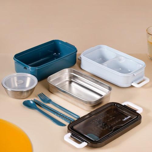 Stackable Insulated Lunch Box With Cutlery Blue 1050ml