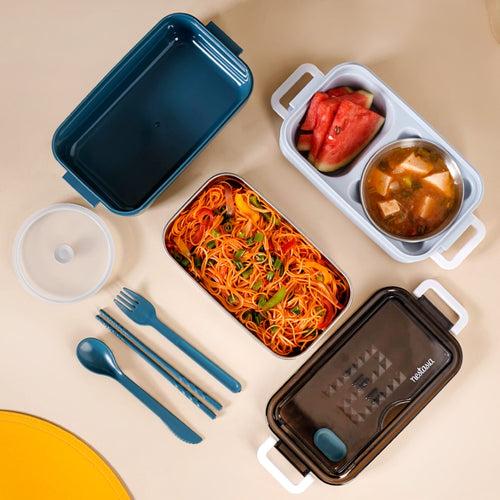 Stackable Insulated Lunch Box With Cutlery Blue 1050ml