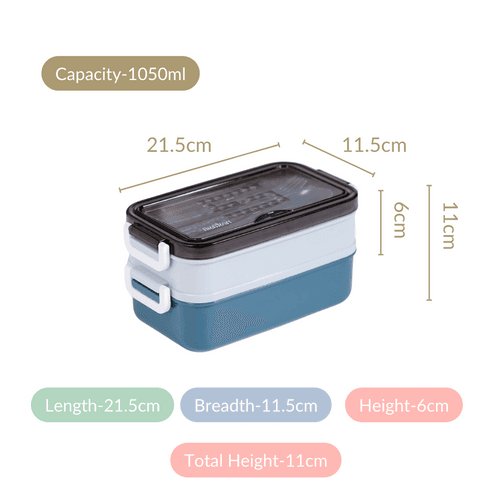 Stackable Insulated Lunch Box With Cutlery Blue 1050ml