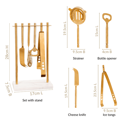 Gold Luxury Stainless Steel Bar Tool Set Of 4 With Stand