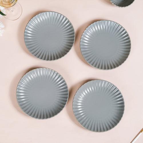 Set Of 4 Solid Grey Scallop Snack Plates 8 Inch