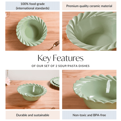 Green Scallop Luxury Serving  Bowls Set Of 2 1000ml