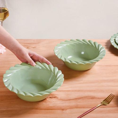 Green Scallop Luxury Serving  Bowls Set Of 2 1000ml