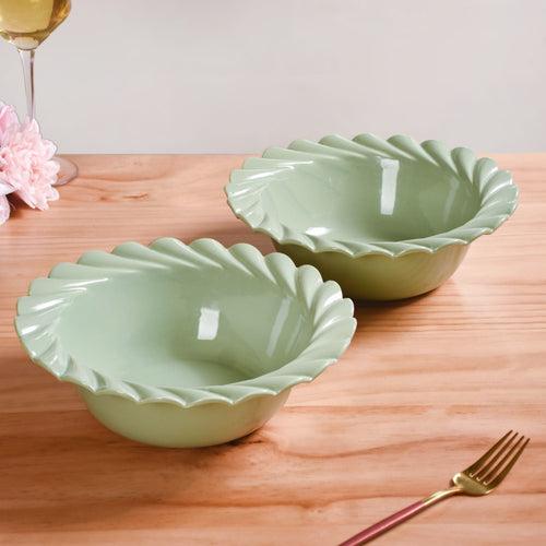 Green Scallop Luxury Serving  Bowls Set Of 2 1000ml