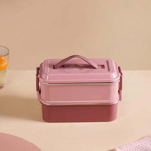 Insulated Bento Lunch Box Double Decker Pink 1400ml