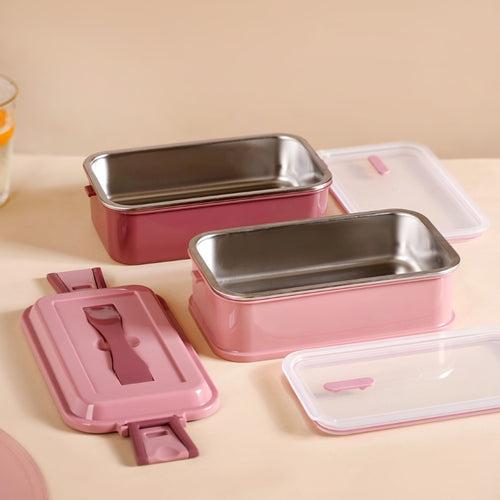 Insulated Bento Lunch Box Double Decker Pink 1400ml