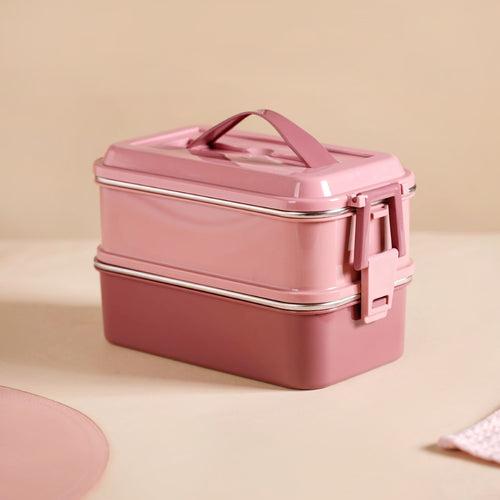 Insulated Bento Lunch Box Double Decker Pink 1400ml