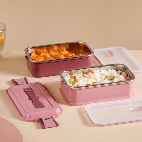 Insulated Bento Lunch Box Double Decker Pink 1400ml