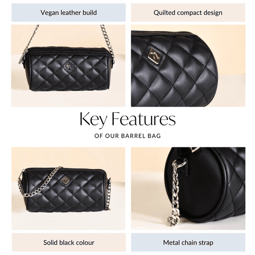 Black Quilted Mini Barrel Bag