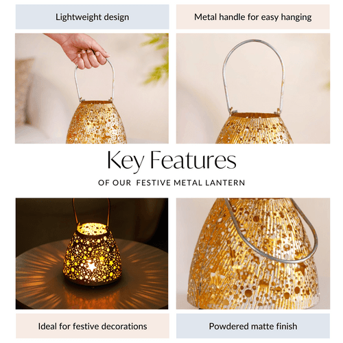 Stars And Moon Festive Metal Lantern With Handle