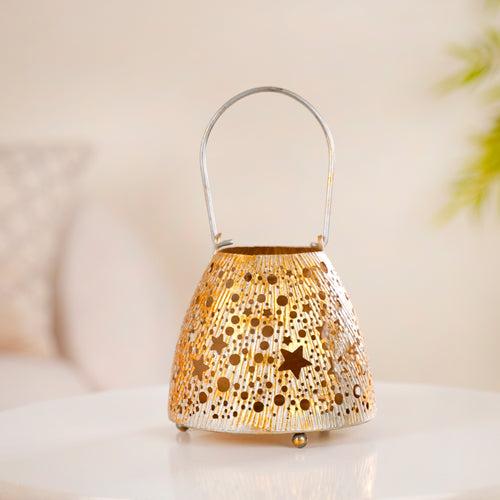 Stars And Moon Festive Metal Lantern With Handle