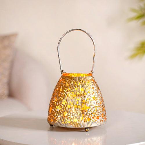 Stars And Moon Festive Metal Lantern With Handle