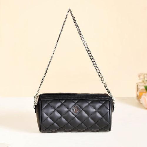 Black Quilted Mini Barrel Bag