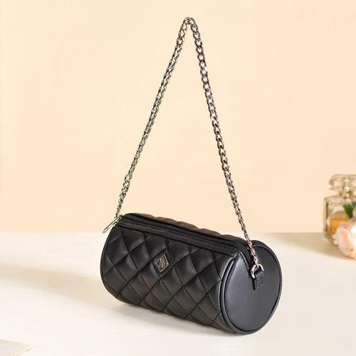 Black Quilted Mini Barrel Bag