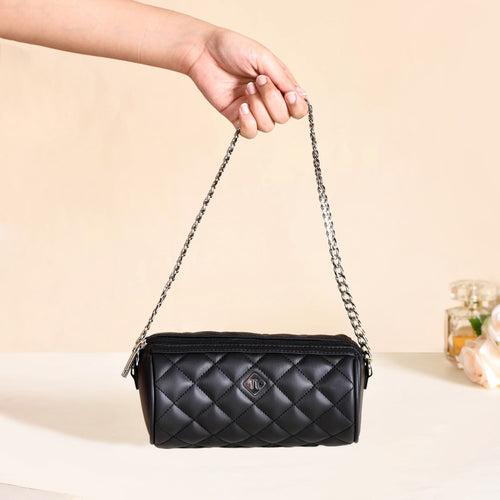 Black Quilted Mini Barrel Bag