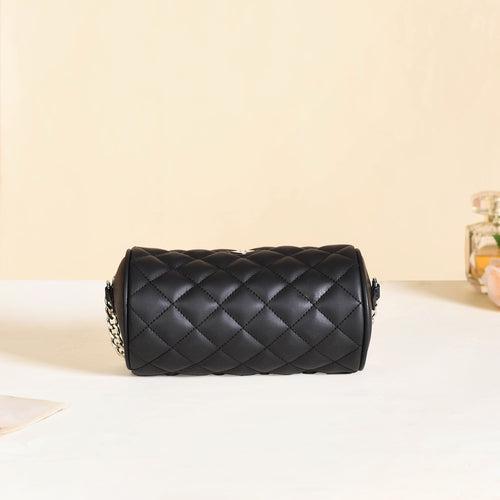 Black Quilted Mini Barrel Bag