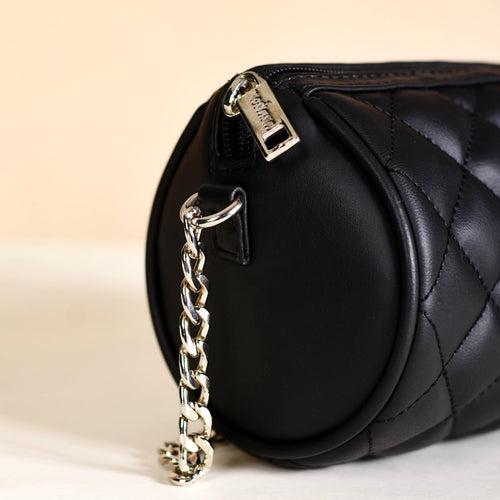 Black Quilted Mini Barrel Bag