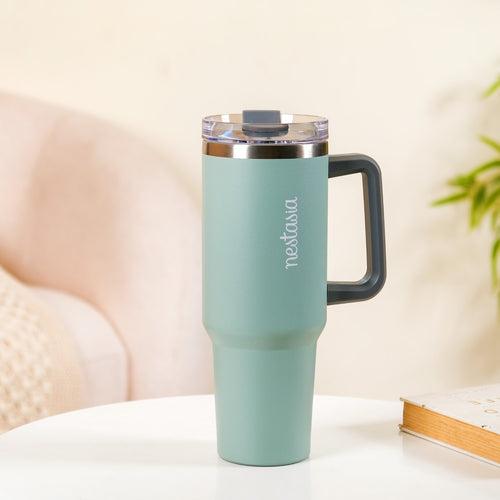 Steel Drink Bottle With Handle For Travel Leakproof Insulated Green 1200ml