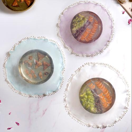 Set Of 3 Pearl Pastel Tray Covers Multicolour