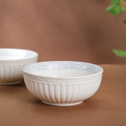 Engraved Rim Ceramic Snack Bowl Blue Set Of 2