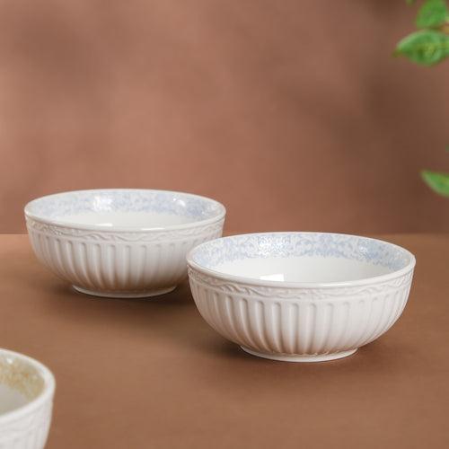 Engraved Rim Ceramic Snack Bowl Blue Set Of 2