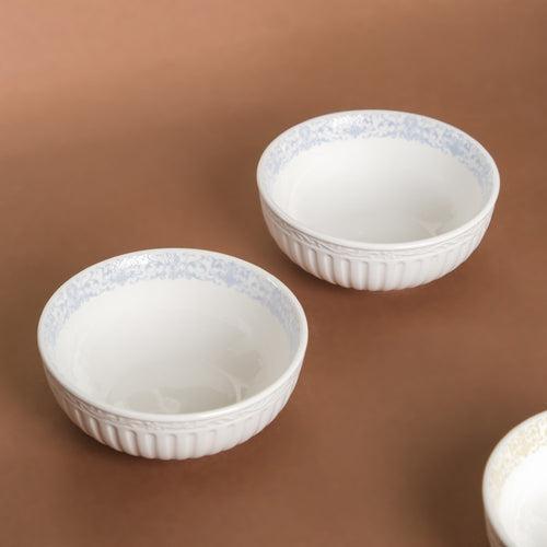 Engraved Rim Ceramic Snack Bowl Blue Set Of 2
