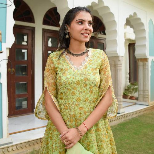 Green Golden Garden organza Anarkali